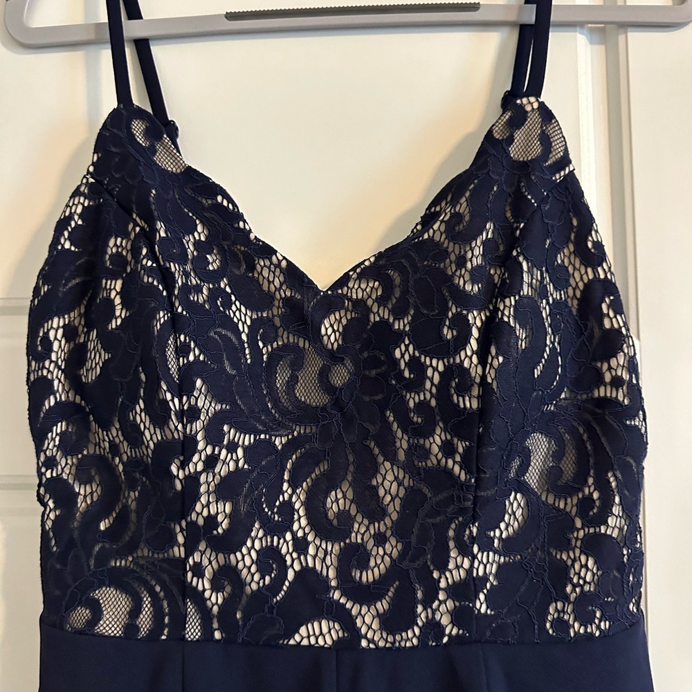 Francesca's Collections Navy Lace Jumpsuit